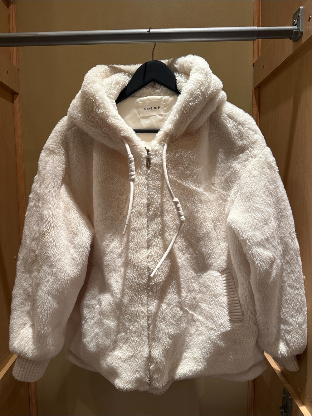 Cream Faux Fur Hooded Jacket - Women's Plush Zip-Up